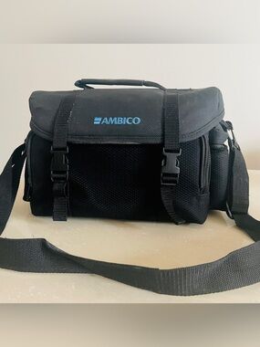 Vintage Ambico Black Padded Bag Large Camera Camcorder Shoulder Strap Pocket